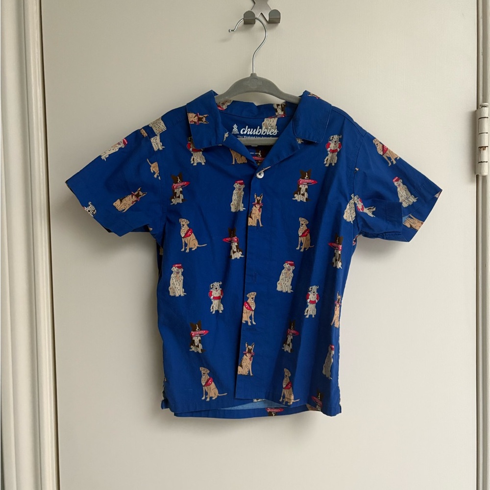 Chubbies Blue Dog Print Button Down Shirt